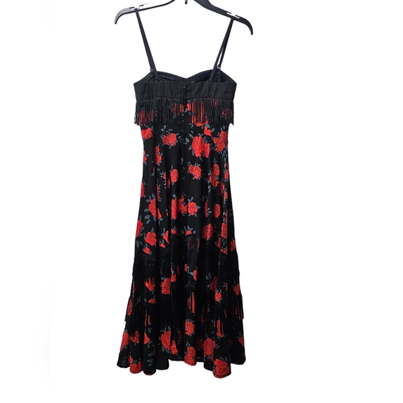 NWT Unique Vintage Red Rose Print Fringe Girlie Swing Dress XS 2 - Picture 10 of 11